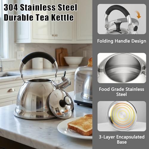 Silver stainless steel whistling tea kettle 3.1QT — photo 3