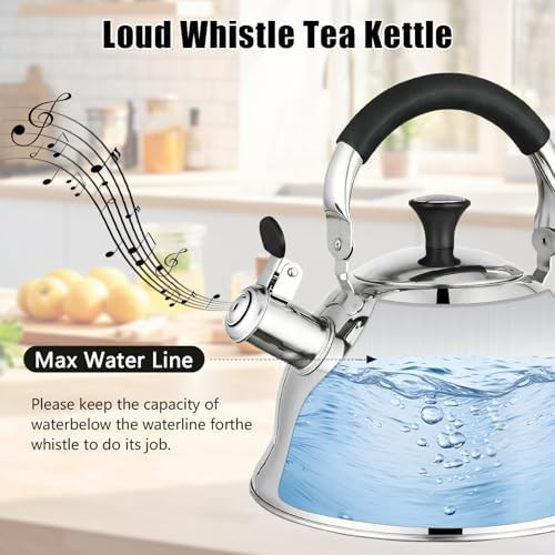 Silver stainless steel whistling tea kettle 3.1QT — photo 4