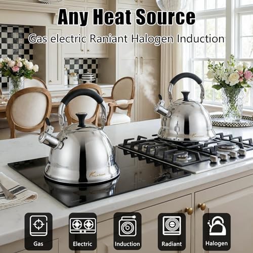 Silver stainless steel whistling tea kettle 3.1QT — photo 5