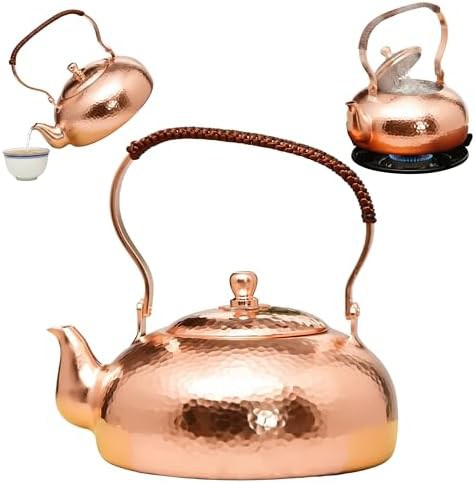 Pure copper hammered stovetop tea pot