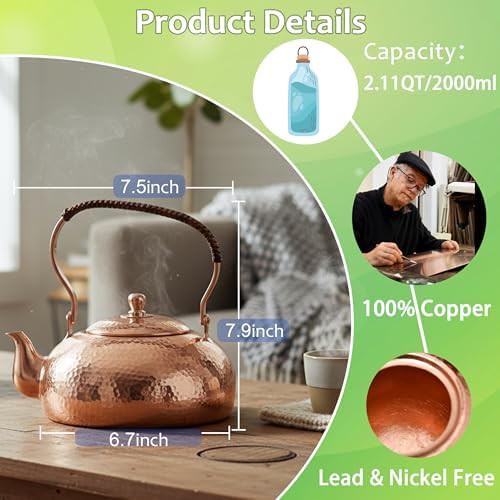 Pure copper hammered stovetop tea pot — photo 3