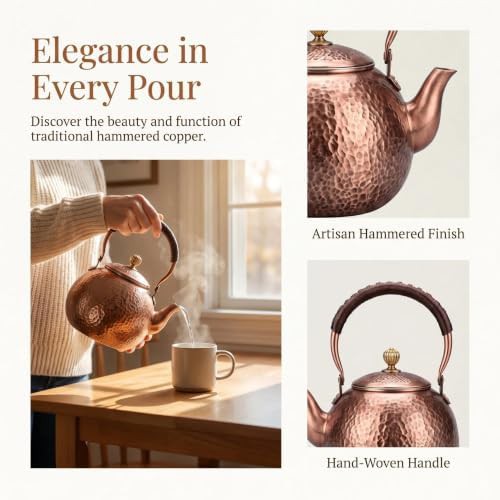 Handmade hammered copper traditional tea kettle — photo 4