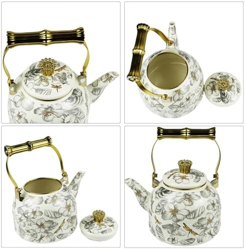 Vintage dragonfly floral enamel tea kettle — photo 4