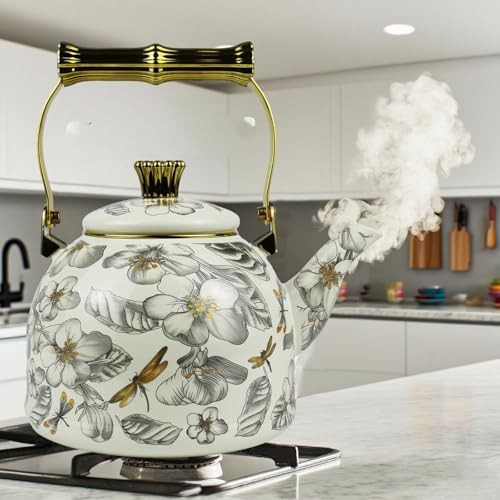 Vintage dragonfly floral enamel tea kettle — photo 5