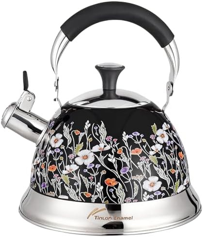 Vintage enamel steel whistling tea kettle 3.1QT