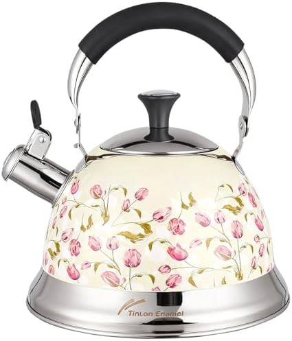Vintage folding handle enamel tea kettle 3.1QT