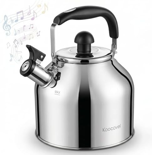 Brushed stainless steel large whistling kettle