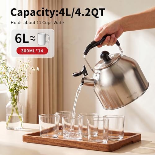 Brushed stainless steel large whistling kettle — photo 3