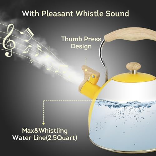Yellow Whistling Kettle with Faux Wood Handle — photo 3