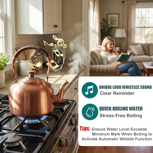 Large copper whistling stovetop tea pot — photo 3