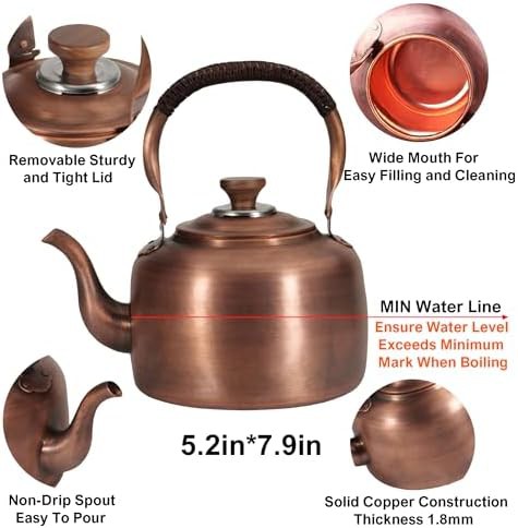 Large copper whistling stovetop tea pot — photo 4