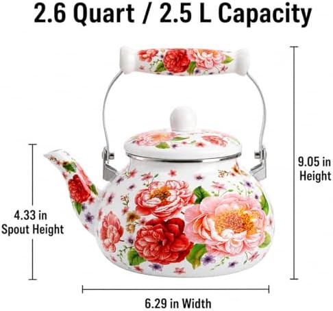 Floral enamel vintage non-whistling tea kettle — photo 3