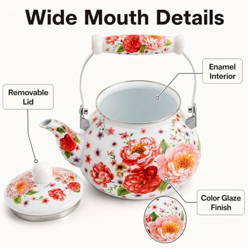 Floral enamel vintage non-whistling tea kettle — photo 4