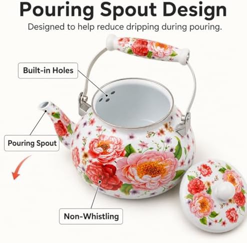 Floral enamel vintage non-whistling tea kettle — photo 5