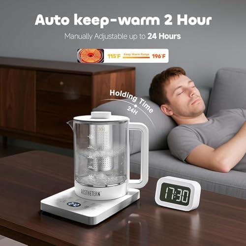 White glass electric kettle with tea infuser — photo 4