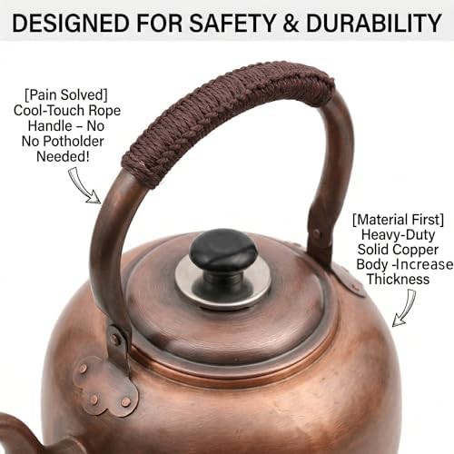 Large solid copper whistling stovetop kettle — photo 4