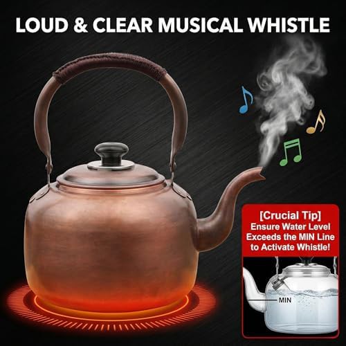 Large solid copper whistling stovetop kettle — photo 5