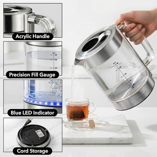 Silver double wall glass electric kettle — photo 5