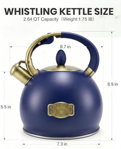 Blue stainless steel whistling tea kettle — photo 3