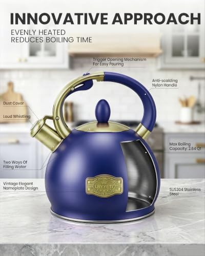 Blue stainless steel whistling tea kettle — photo 5