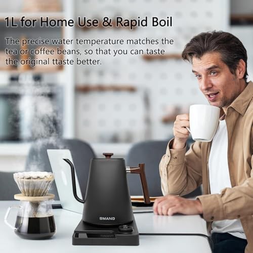 Black gooseneck electric kettle with temperature control — photo 5