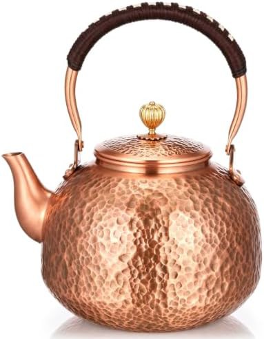 Large handmade hammered copper tea kettle