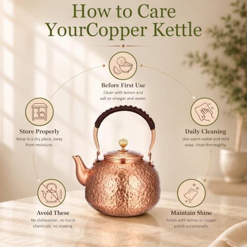 Large handmade hammered copper tea kettle — photo 4