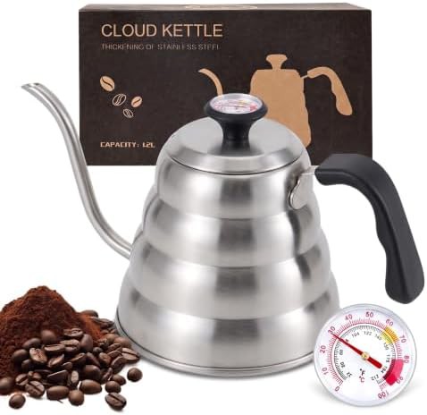 Silver Camping Gooseneck Kettle with Thermometer