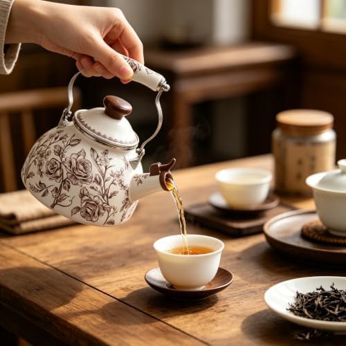 Brown Agatha Enamel Whistling Tea Kettle — photo 5